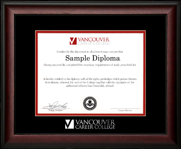 Satin mahogany wooden diploma frame with double matting and silver embossed logo